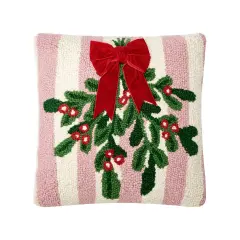 PINK STRIPE MISTLETOE HOOK PILLOW