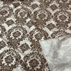 1 Yard Elegant Flocked Damask Taffeta Fabric for Events & Home - 58" Width Beige /Brown