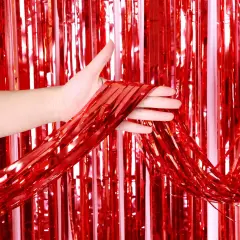 3ft X 6.5ft Foil Fringe Curtain Metallic Red Party Backdrop Decoration