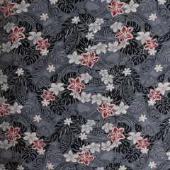 1 Yard Polynesian Tattoo Plumeria Tiare Floral Peachskin Fabric for Apparel 45 Inch Width Gray