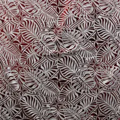 1 Yard Monstera Leaf Tiare Fabric Polyester Foil Print 60 Inches Width White & Red