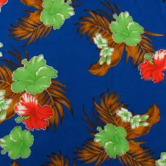 1 Yard Hibiscus Plumeria Banana Leaves Palm Leaves Glitter Polyester Fabric, 36in L x 60in W Blue