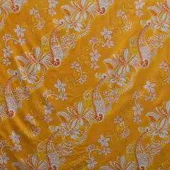 1 Yard Diagonal Hibiscus Plumeria Sea Turtle Swirl Peachskin Fabric 45 Inch Width Yellow