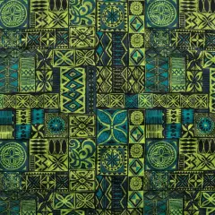 1 Yard Traditional Polynesian Tapa Pattern Durable Polyester Fabric for D&eacute;cor Projects 60 Inch Width Green