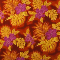 1 Yard Hibiscus Plumeria Monstera Palm Leaves Glitter Polyester Fabric 60 Inch Width Rust