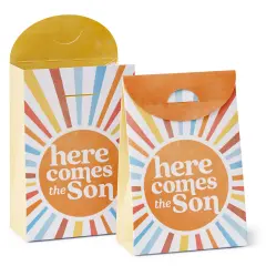 Big Dot of Happiness Here Comes The Son Favor Boxes, Boy Boho Baby Shower Decorations, Retro Sunshine Party Goodie Gift Bags - Set of 12