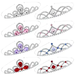 8 Pieces Princess Colorful Dazzling Crystal Rhinestone Silver Metal Tiara Crown Headbands Wedding Birthday Party Prom Headpieces Hair Styling Accessories