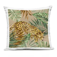 Stupell Industries Palm Leaves Surrounding Leopard Outdoor Printed Pillow design by Janet Tava, 18 x 7 x 18