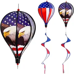 2 Pack 43-Inch Patriotic American Flag & Eagle Hot Air Balloon Wind Spinner Twister, Outdoor Hanging Windmill Decor for Garden Lawn Yard, Fourth of July
