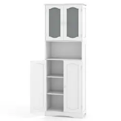 64.5 Inches Tall Bathroom Storage Cabinet with Frost Glass Doors and Shelves-White
