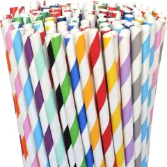 200 Striped Paper Straws, Biodegradable Disposable Drinking Colorful Straws for Birthdays, Coffee, Cocktail, Lemonade, Weddings, Bridal, Baby Shower, DIY Decorations