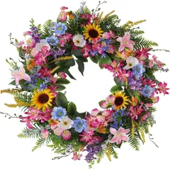 Spring Wreath Fake Silk Yellow Sunflowers