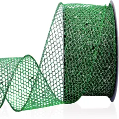 Green Glitter Mesh Ribbon for Gift Wrapping Bow Making Green Web Mesh Wired Mesh Ribbon