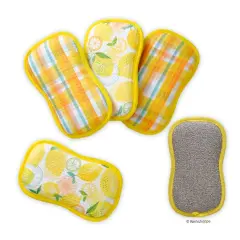 Lemon Plaid Reusable Scrubbies, Set of 4