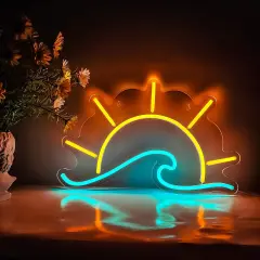 Summer Tropical Sunset Neon Wall Decor &ndash; LED Sunrise Over the Sea Wall Light for Bedroom, Living Room, Kitchen, and Summer Decor