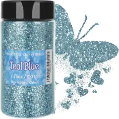 Chunky Glitter, 7.76oz/220g Teal Blue Craft Glitter Powder, 1/24" Metallic Flakes Chips for Epoxy Tumblers, Hair Face Body Eye Nail Art Festival, DIY Party Decorations