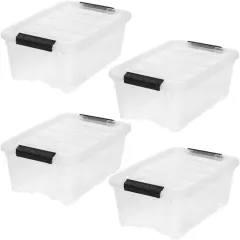 IRIS USA 4 Pack Plastic Storage Bins with Lids, 13 Quart, Latches Durable Nestable Containers Secure Pull Handle