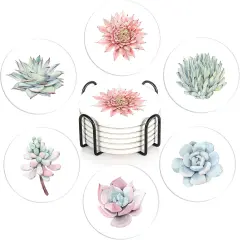 6 Pcs Bouquet Cactus Drink Coasters with Holder