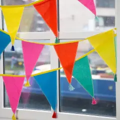 Fabric Rainbow Bunting with Tassels - 10ft | Triangle Flag Pennant Garland, 100% Cotton, Home D&eacute;cor, Indoor Outdoor Birthday Party Decorations