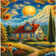 Landscape Paint by Numbers Kit for Adults, Spring Scenery Paint by Number on Canvas Without Frame, DIY Sunflower Oil Painting for Home Wall Decor(16x20inch)