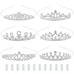 6 Pack Decorative Sparkling Rhinestone Silver Metal Crown Headbands Tiaras Wedding Bridal Birthday Party Prom Headpieces Hair Accessories for Women Flower Girls Teens Kids