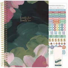 bloom daily planners 2025-26 Academic Planner, Soft Cover, 5.5" x 8.25", Emerald Paint Strokes