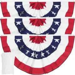 USA Pleated Fan Banner American Bunting Flag with Canvas Header and Brass Grommets for 4th of July Memorial Day Indoor Outdoor Decoration (3x6 Feet)