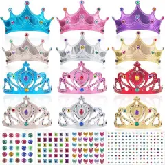17 Pcs Princess Party Crowns Set Kids Party Supplies Tiaras Making Kit with Diamond Stickers
