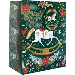 Pack/6: Rocking Horse Noel Gift Bag - 6 x 3 x 7-1/2"