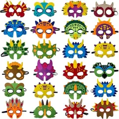 Dinosaur Masks Party Supplies (24 Packs) Felt and Elastic for Kid - Dinosaur Party Decorations with 24 Masks Different Types - Great Idea for Birthday Party