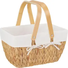 Wicker Basket with Handles, Wedding Decoration Easter Basket with Liner, Handcrafted Seagrass Picnic Basket for Camping, Outdoor