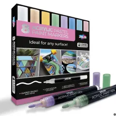Acrylic Pastel Paint Marker Pens, Medium tip (2.5mm), Set of 8 Assorted Pastel Colors