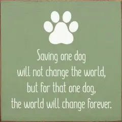 Inspirational Dog Quote Sign, Rustic Knotty Pine Square Wall Decor Sage-White