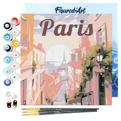 Figured'Art Mini Paint by Numbers Kit for Adults with Frame Travel Poster Paris Small format 8"x8" - Craft Art Painting DIY Canvas Already Stretched on a Wooden Frame
