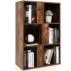 Costway 2 PCS 3-tier Wood Bookshelf Display Storage Rack for Small Spaces White/Rustic Brown