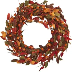 Harvest Leaf and Mini Pumpkin Artificial Wreath