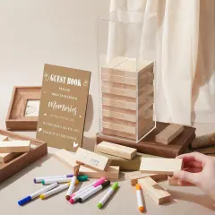 Beeveer 80 Pcs Wedding Guest Book Alternative Wooden Block Guest Book for Wedding Sign in Bridal Shower Decoration Wooden Block Bridal Shower Game for Sign in, Reception(Boho)
