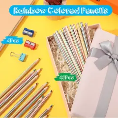 48 Pcs Rainbow Colored Pencils Bulk 7 Color in 1 Wooden Rainbow Pencil with 4 Pieces Sharpener