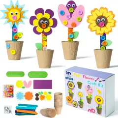 Mother's Day Spring Felt Flower Craft Kits - 16 Pack Make Your Standing Flowers Gift Crafts with Buttons Flower Pot Decor