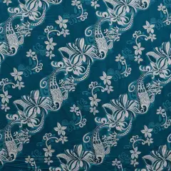 1 Yard Diagonal Hibiscus Plumeria Sea Turtle Swirl Peachskin Fabric 45 Inch Width Teal