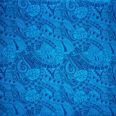 1 Yard Traditional Polynesian Tapa Monstera Leaves Design Soft Polyester Fabric 45 Inch Blue/Dark Blue