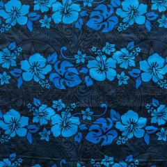 1 Yard Hibiscus Plumeria Monstera Leaf Polyester Fabric For Apparel Sewing And Tropical Crafts 60 Inch Royal/Aqua