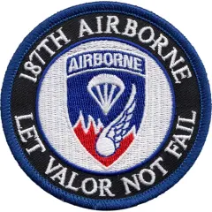 U.S. Army 187th Airborne Let Valor Not Fail Patch Black & White 3"
