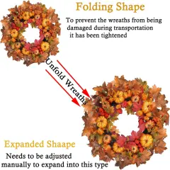 24&rsquo;&rsquo; Artificial Autumn Fall Wreaths with Pumpkin and Hook