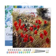 Figured'Art Paint by Numbers for Adults with Frame Wild flowers in the countryside 16"x20" - Craft Art Painting DIY Kit Canvas Already Stretched on a Wooden Frame