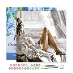 Figured'Art Paint by Numbers for Adults with Frame Rest facing the Sea 16"x20" - Craft Art Painting DIY Kit Canvas Already Stretched on a Wooden Frame