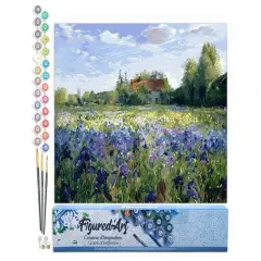 Figured'Art Paint by Numbers for Adults Countryside field and Blue Flowers 16"x20" - Craft Art Painting DIY Kit Rolled Canvas without frame