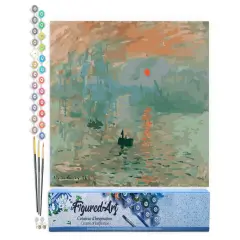Figured'Art Paint by Numbers for Adults Monet Sunrise 16"x20" - Craft Art Painting DIY Kit Rolled Canvas without frame