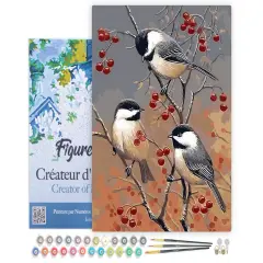 Figured'Art Paint by Numbers for Adults with Frame Birds and Fruit Tree 16"x20" - Craft Art Painting DIY Kit Canvas Already Stretched on a Wooden Frame