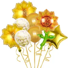 8PCS Sunflower Birthday Balloons Aluminum Foil Sunflower Shaped Mylar Balloons